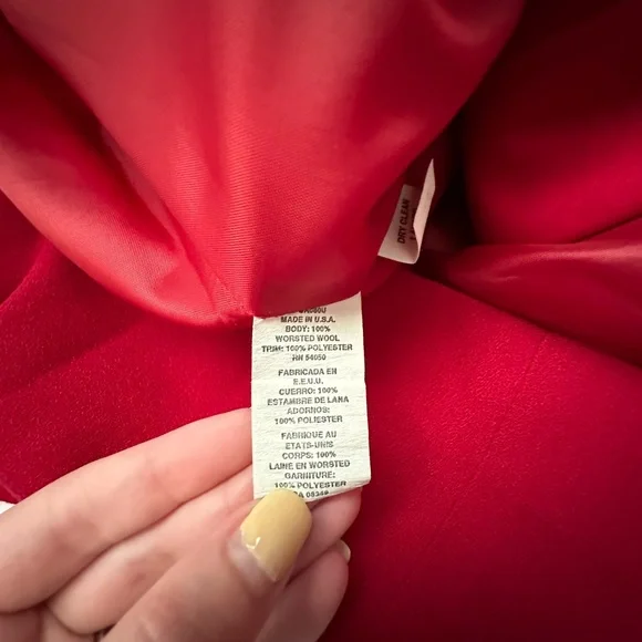 VTG 80' CHRISTIAN DIOR Red Jacket Wool Size 10 Lined Button Long Satin Finish